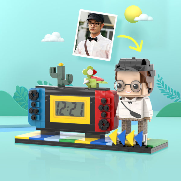 Custom Brick Figures Clock Personalized Brick Handheld Game Console Figures Clock Gifts for Him